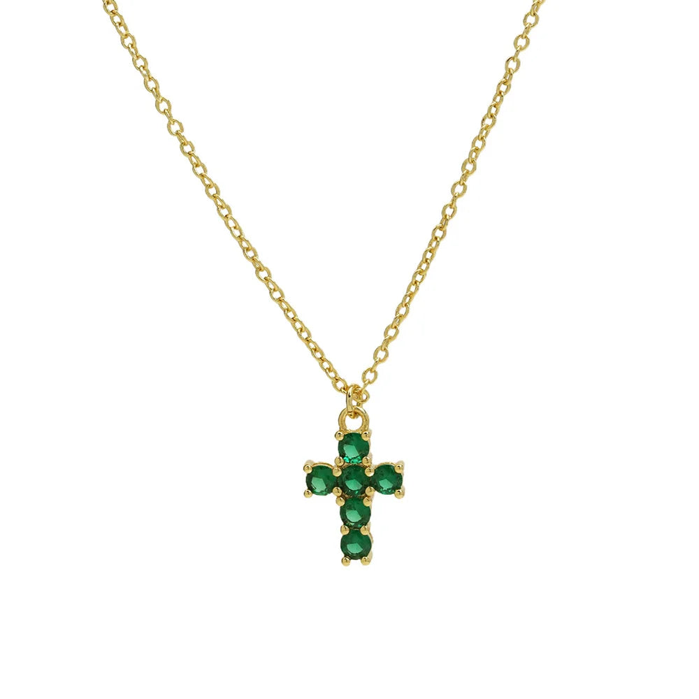 12 Birthstone Cross Pendant Clavicle Chains Necklaces For Women Blue Red Green Pink Zircon Choker Christmas Day Jewelry Gifts