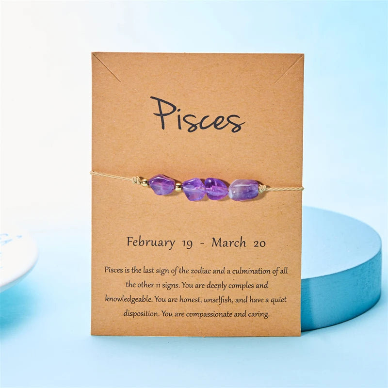 Fashion 12 Constellation Sign Natural Birth Stone Handmade Bracelet for Women Kids Aries Leo Braid Bracelet  Birthday Gift