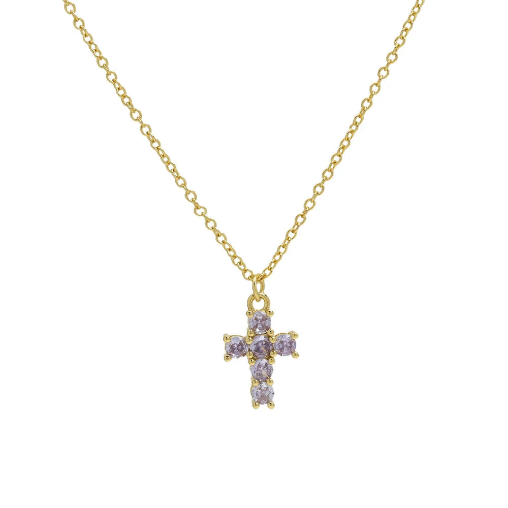 12 Birthstone Cross Pendant Clavicle Chains Necklaces For Women Blue Red Green Pink Zircon Choker Christmas Day Jewelry Gifts