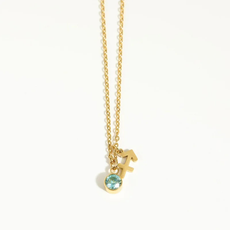 Stainless Steel 12 Constellation Birthstone Pendant Necklace For Women Zodiac Sign Lucky Birthstone Zircon Necklace Jewelry Gift