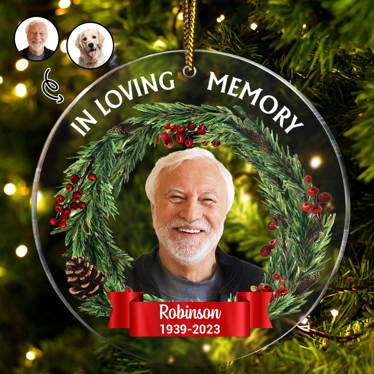 Personalized Memorial Christmas Photo Ornament, in Loving Memory Acrylic Custom Christmas Ornament 2025 Memorial Ornaments for Loss of Loved Ones Xmas Sympathy Ornament (3x3 inches)