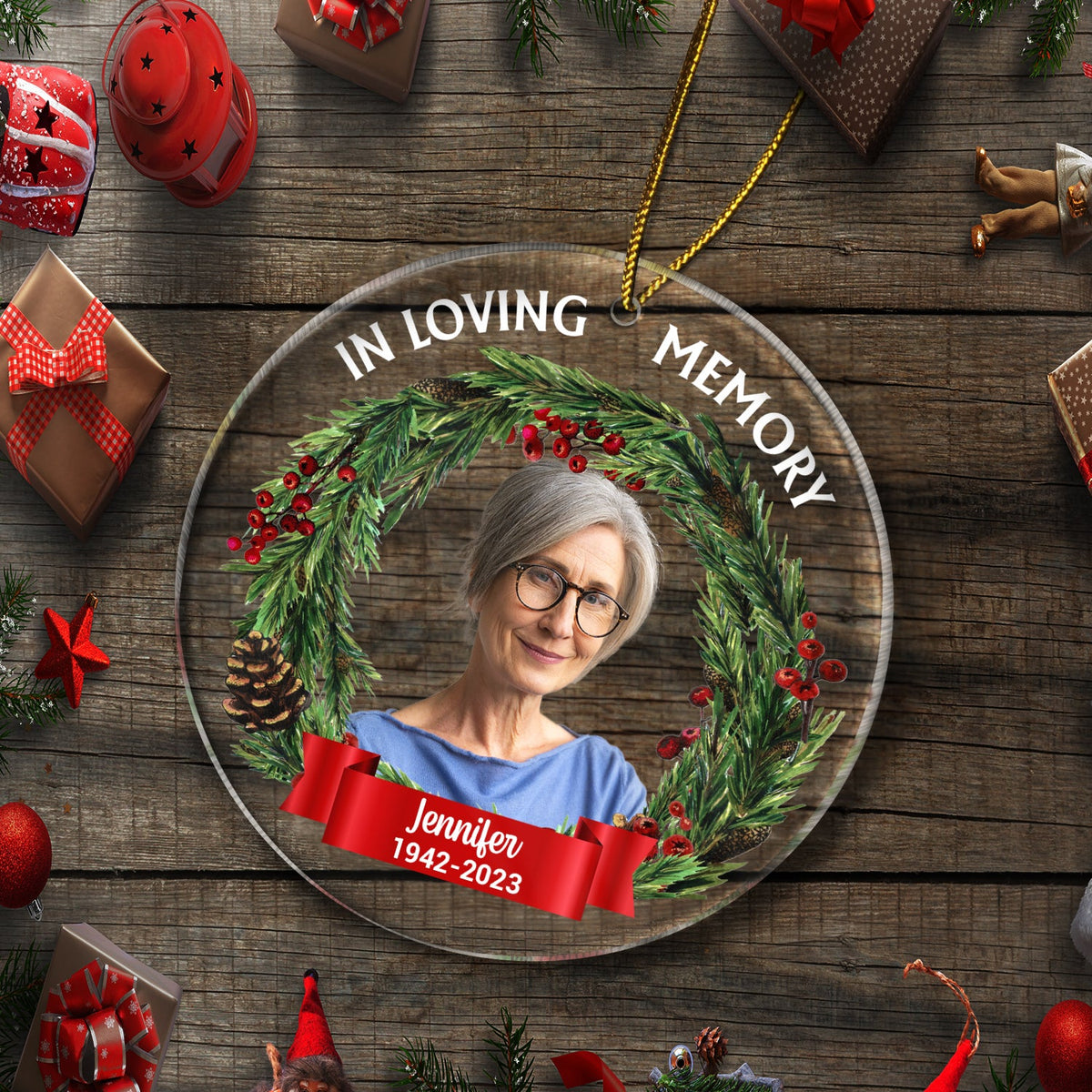 Personalized Memorial Christmas Photo Ornament, in Loving Memory Acrylic Custom Christmas Ornament 2025 Memorial Ornaments for Loss of Loved Ones Xmas Sympathy Ornament (3x3 inches)