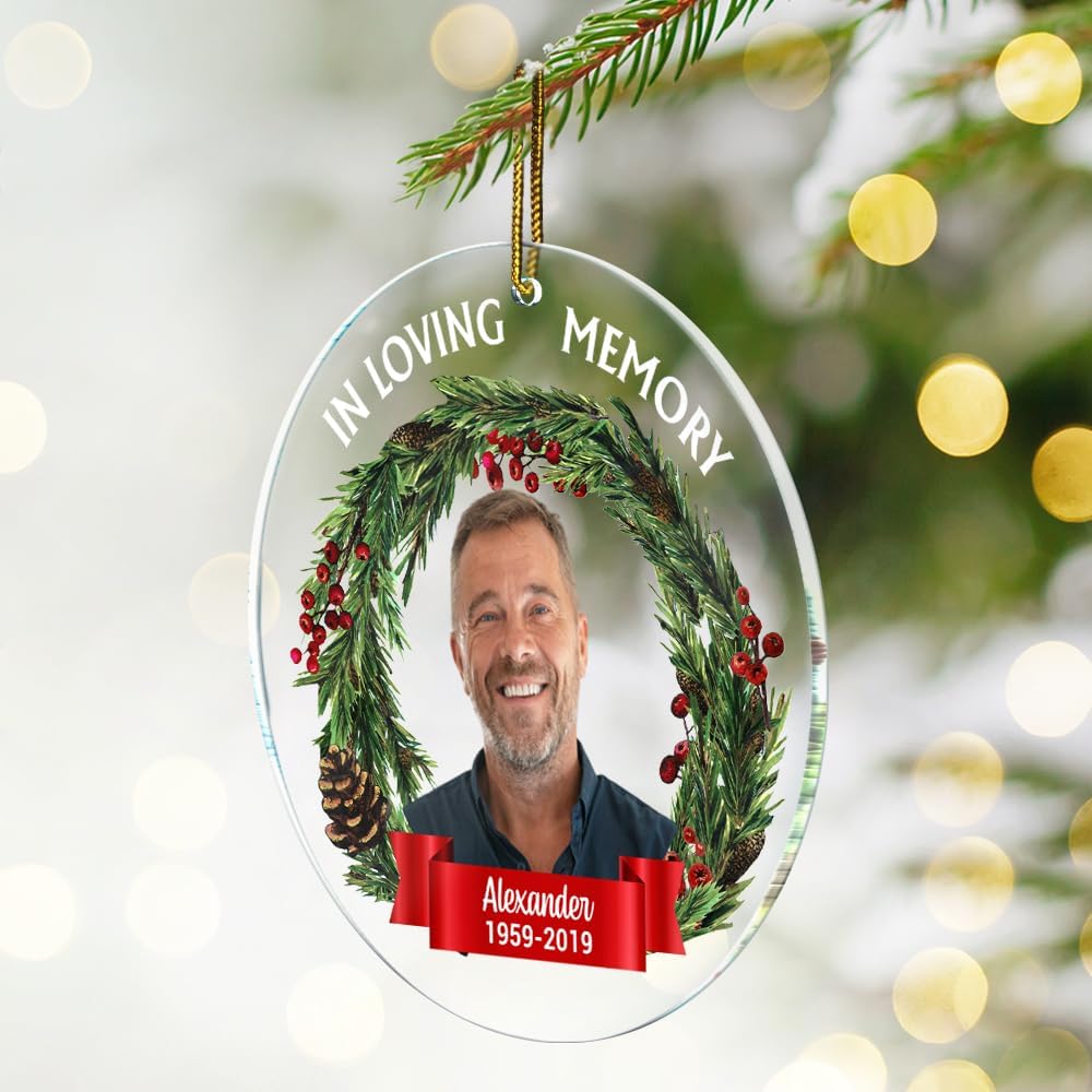 Personalized Memorial Christmas Photo Ornament, in Loving Memory Acrylic Custom Christmas Ornament 2025 Memorial Ornaments for Loss of Loved Ones Xmas Sympathy Ornament (3x3 inches)