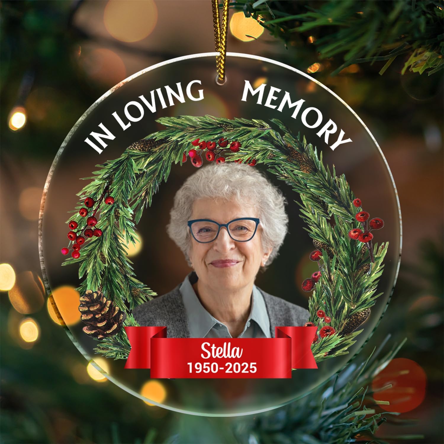 Personalized Memorial Christmas Photo Ornament, in Loving Memory Acrylic Custom Christmas Ornament 2025 Memorial Ornaments for Loss of Loved Ones Xmas Sympathy Ornament (3x3 inches)