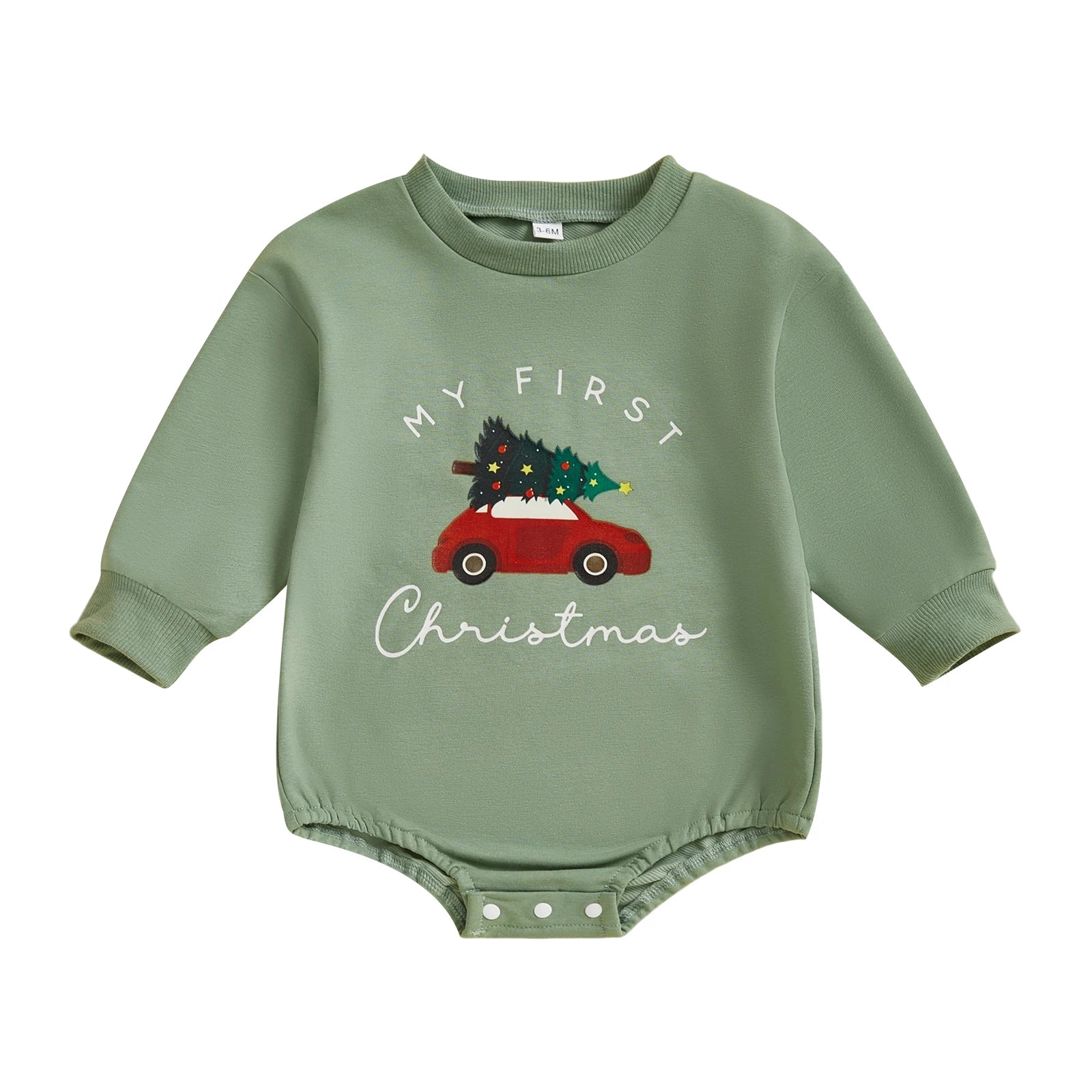 Christmas Infant Baby Rompers Cute Long Sleeve Round Neck Letter Tree Car Print Jumpsuit