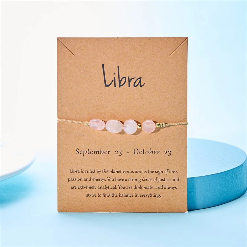 Fashion 12 Constellation Sign Natural Birth Stone Handmade Bracelet for Women Kids Aries Leo Braid Bracelet  Birthday Gift