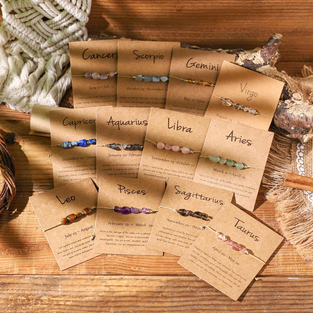 Fashion 12 Constellation Sign Natural Birth Stone Handmade Bracelet for Women Kids Aries Leo Braid Bracelet  Birthday Gift