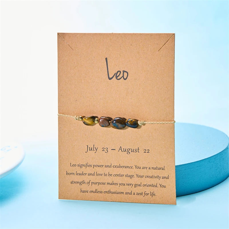 Fashion 12 Constellation Sign Natural Birth Stone Handmade Bracelet for Women Kids Aries Leo Braid Bracelet  Birthday Gift