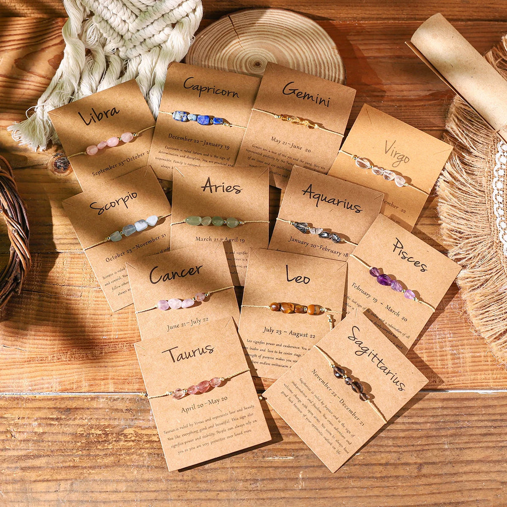 Fashion 12 Constellation Sign Natural Birth Stone Handmade Bracelet for Women Kids Aries Leo Braid Bracelet  Birthday Gift