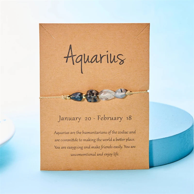 Fashion 12 Constellation Sign Natural Birth Stone Handmade Bracelet for Women Kids Aries Leo Braid Bracelet  Birthday Gift