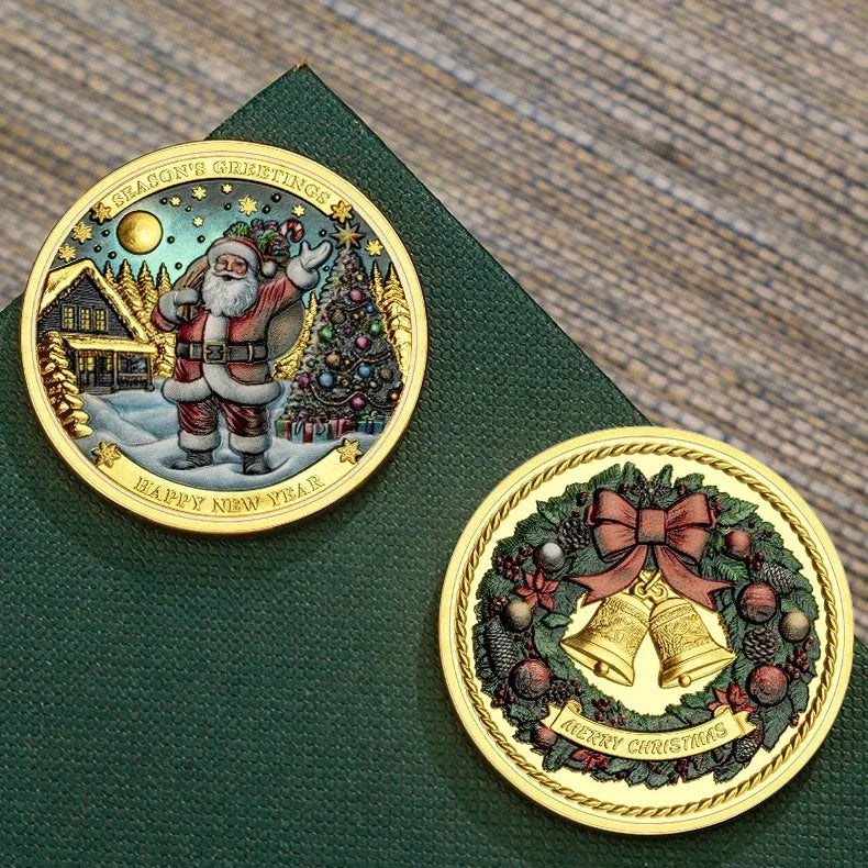 Season's Greetings Merry Christmas Gold Plated Souvenir Coin Happy New Year Xmas Present Collectible Coins