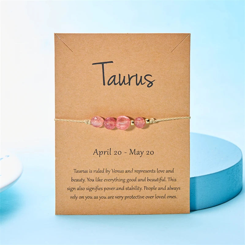 Fashion 12 Constellation Sign Natural Birth Stone Handmade Bracelet for Women Kids Aries Leo Braid Bracelet  Birthday Gift