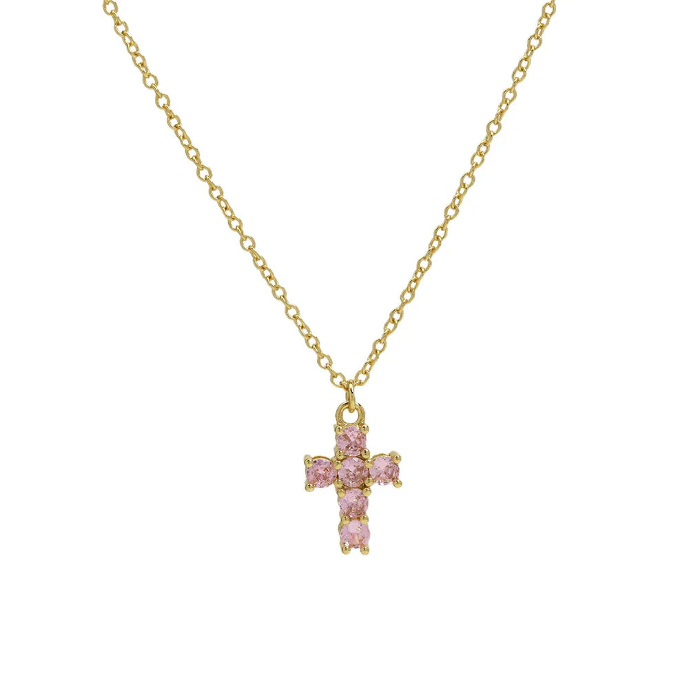 12 Birthstone Cross Pendant Clavicle Chains Necklaces For Women Blue Red Green Pink Zircon Choker Christmas Day Jewelry Gifts