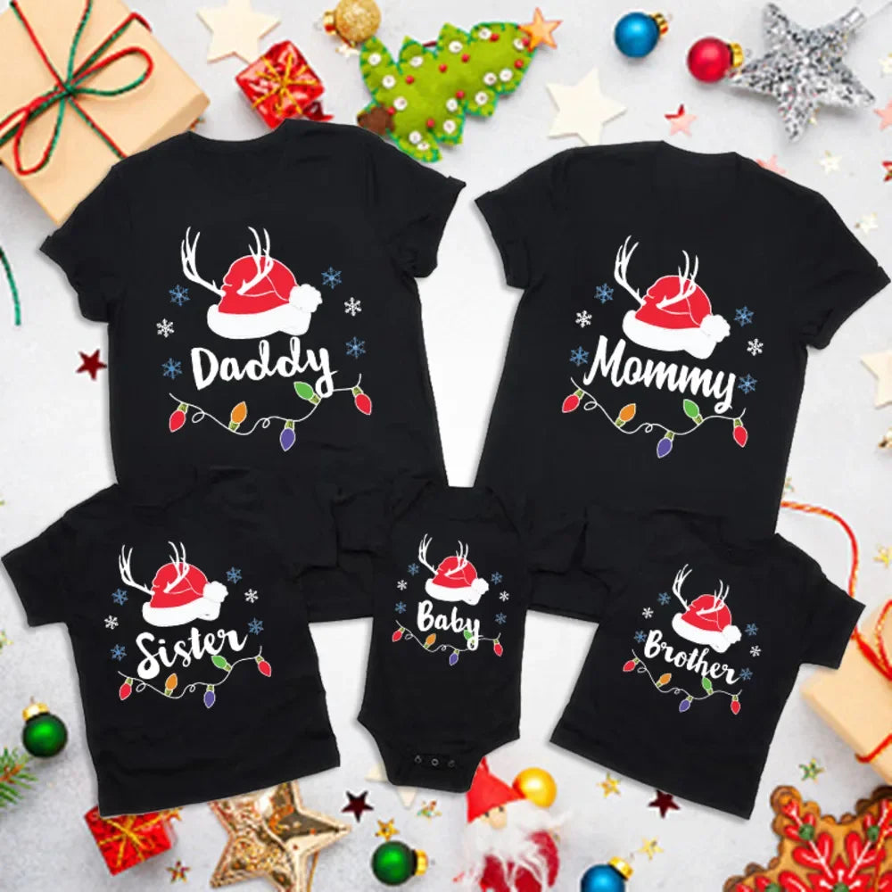 Merry Christmas Family Matching Outfit Adult Kid Look Clothes T-shirt Top Holiday Mother Father Son Daughter T Shirt Baby Romper