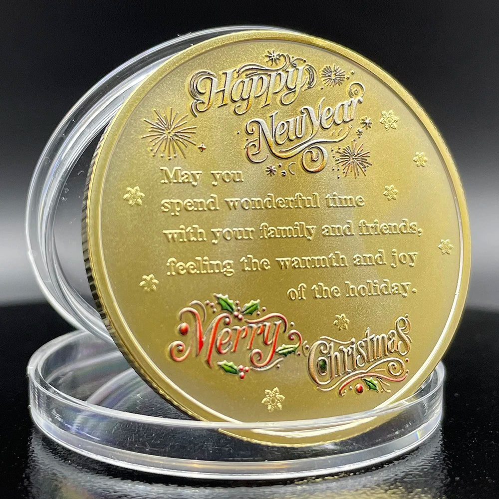 Christmas Tree Lucky Coin 2025 Happy New Year Commemorative Medal Spend Wonderful Time with Family and Friends Challenge Coin