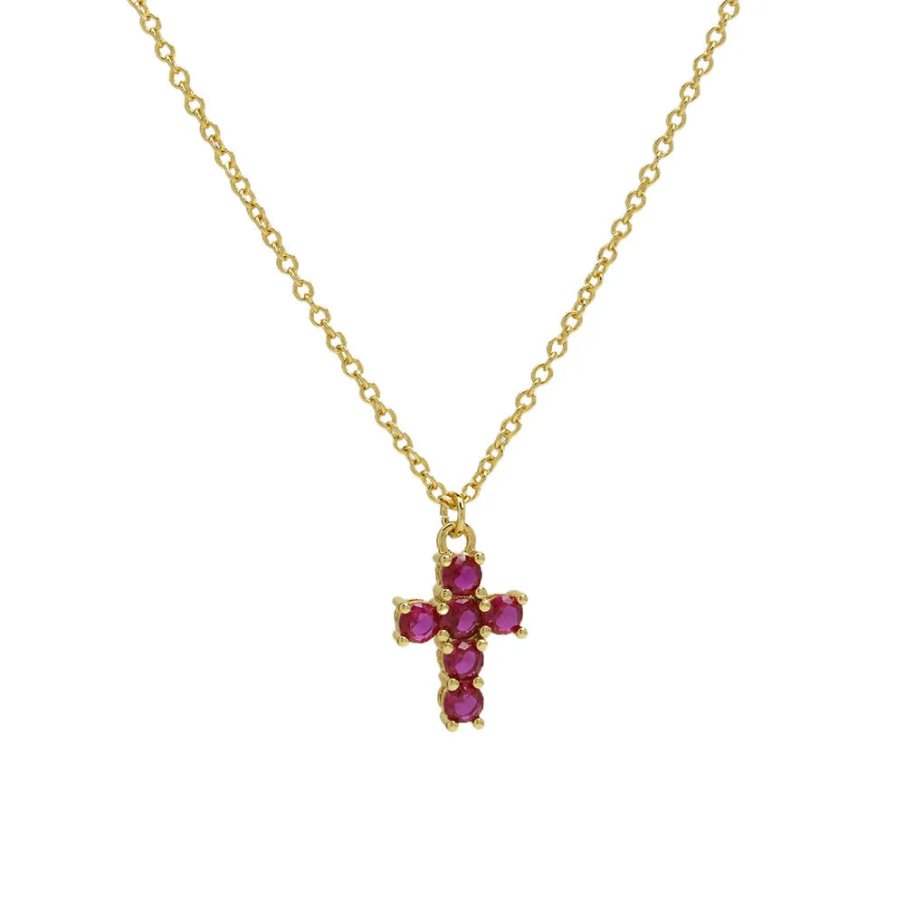 12 Birthstone Cross Pendant Clavicle Chains Necklaces For Women Blue Red Green Pink Zircon Choker Christmas Day Jewelry Gifts