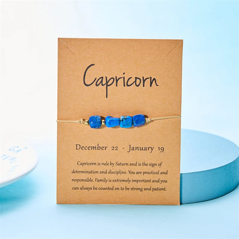 Fashion 12 Constellation Sign Natural Birth Stone Handmade Bracelet for Women Kids Aries Leo Braid Bracelet  Birthday Gift