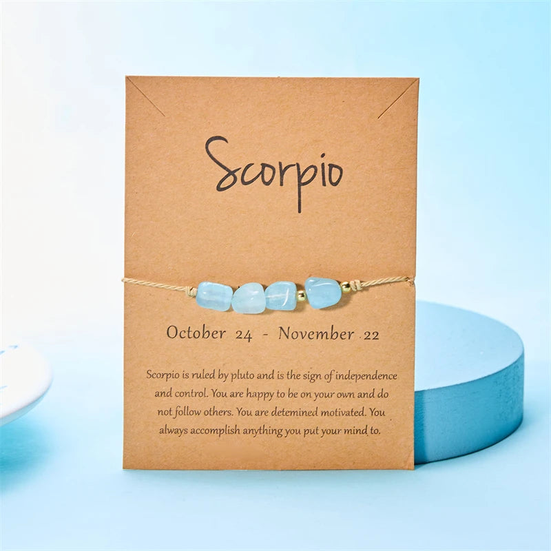 Fashion 12 Constellation Sign Natural Birth Stone Handmade Bracelet for Women Kids Aries Leo Braid Bracelet  Birthday Gift
