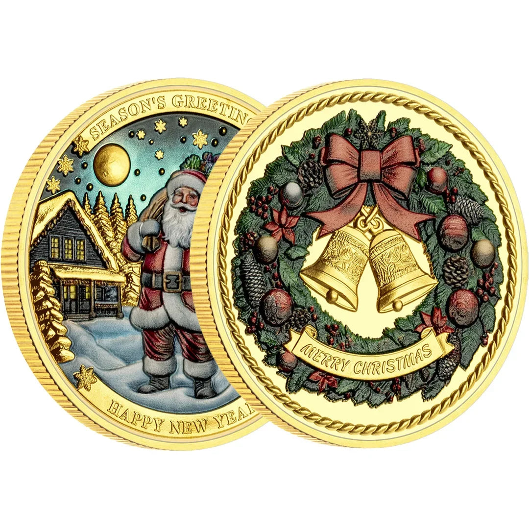 Season's Greetings Merry Christmas Gold Plated Souvenir Coin Happy New Year Xmas Present Collectible Coins