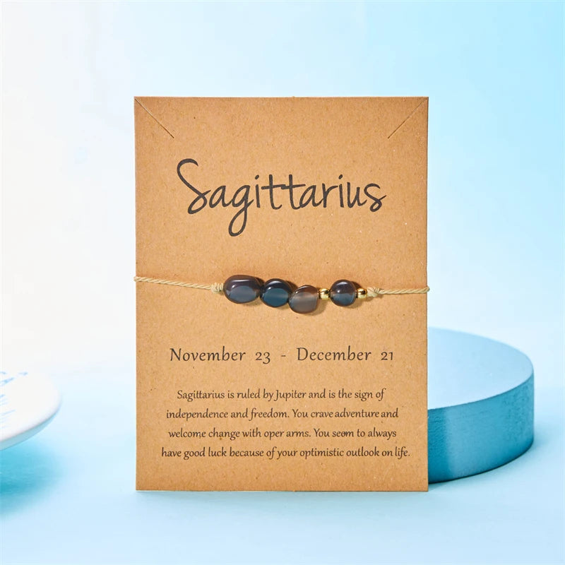 Fashion 12 Constellation Sign Natural Birth Stone Handmade Bracelet for Women Kids Aries Leo Braid Bracelet  Birthday Gift