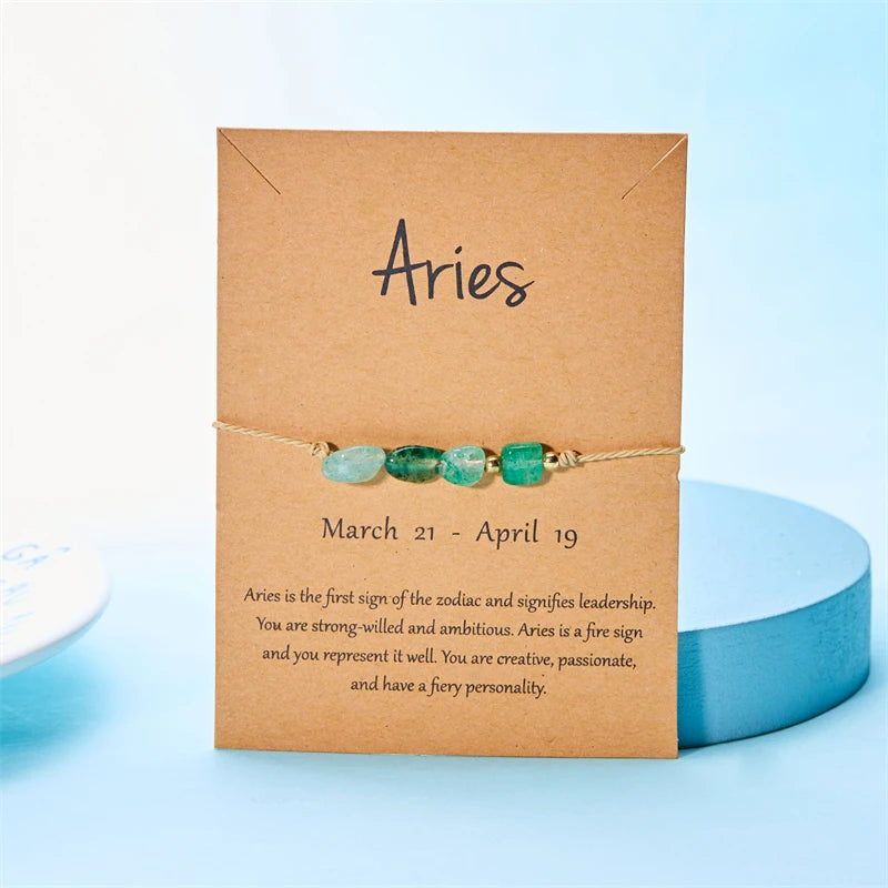 Fashion 12 Constellation Sign Natural Birth Stone Handmade Bracelet for Women Kids Aries Leo Braid Bracelet  Birthday Gift