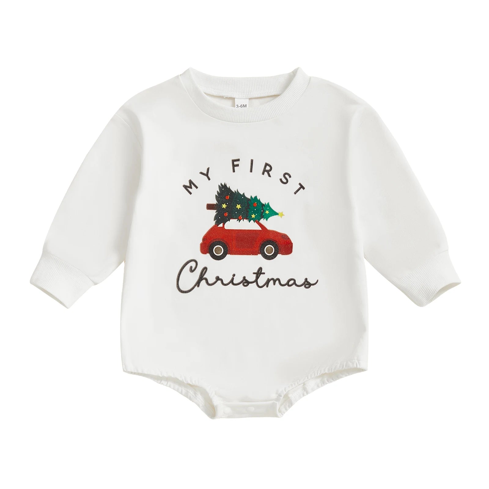 Christmas Infant Baby Rompers Cute Long Sleeve Round Neck Letter Tree Car Print Jumpsuit