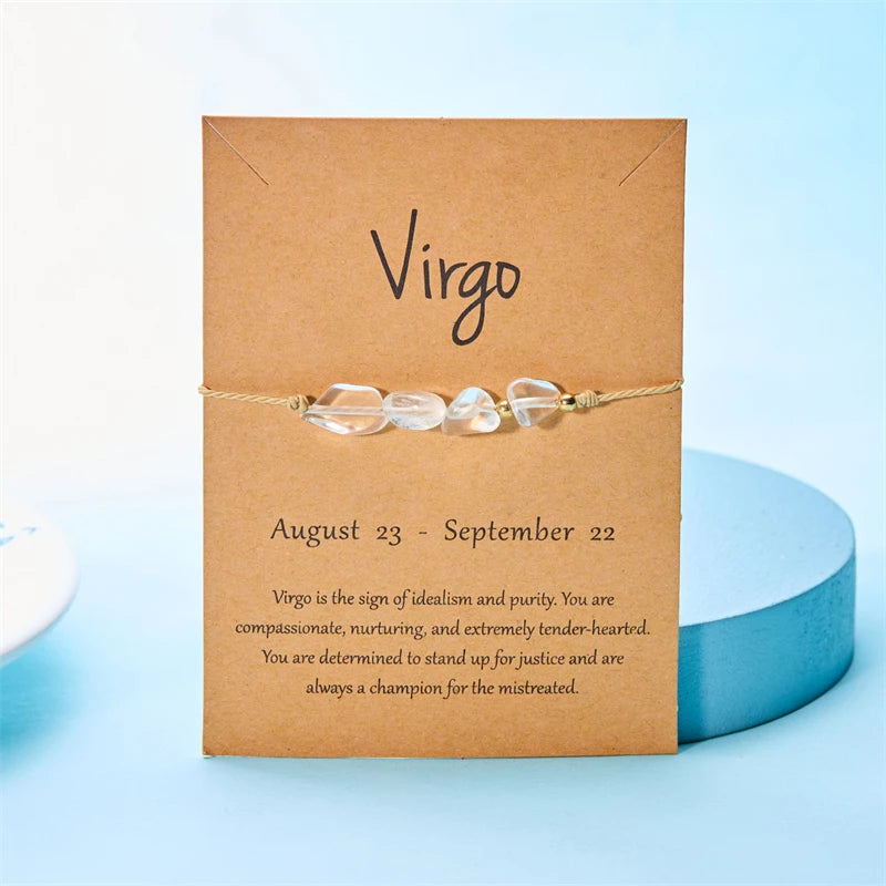 Fashion 12 Constellation Sign Natural Birth Stone Handmade Bracelet for Women Kids Aries Leo Braid Bracelet  Birthday Gift