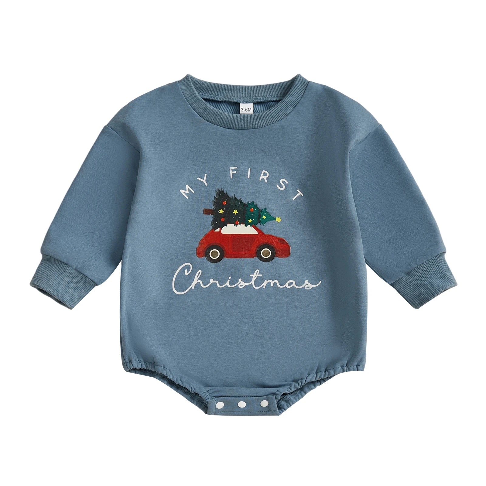 Christmas Infant Baby Rompers Cute Long Sleeve Round Neck Letter Tree Car Print Jumpsuit