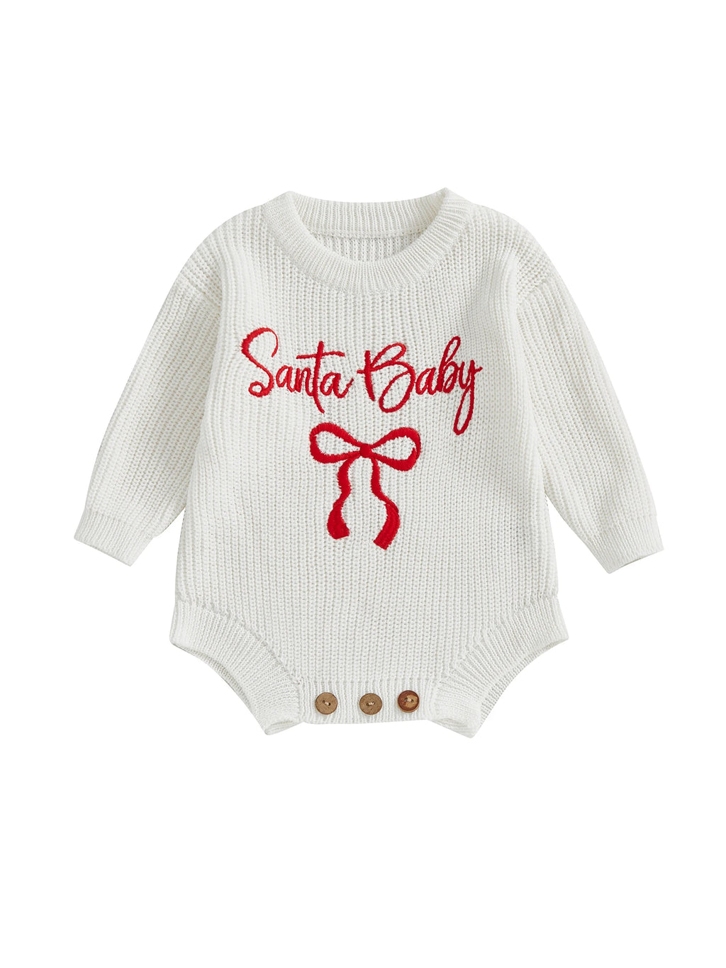 Customly - 0-18M Lovely Baby Girls Boys Christmas Romper Letter Bow Embroidery Ribbed Long Sleeve Infant Winter Sweater
