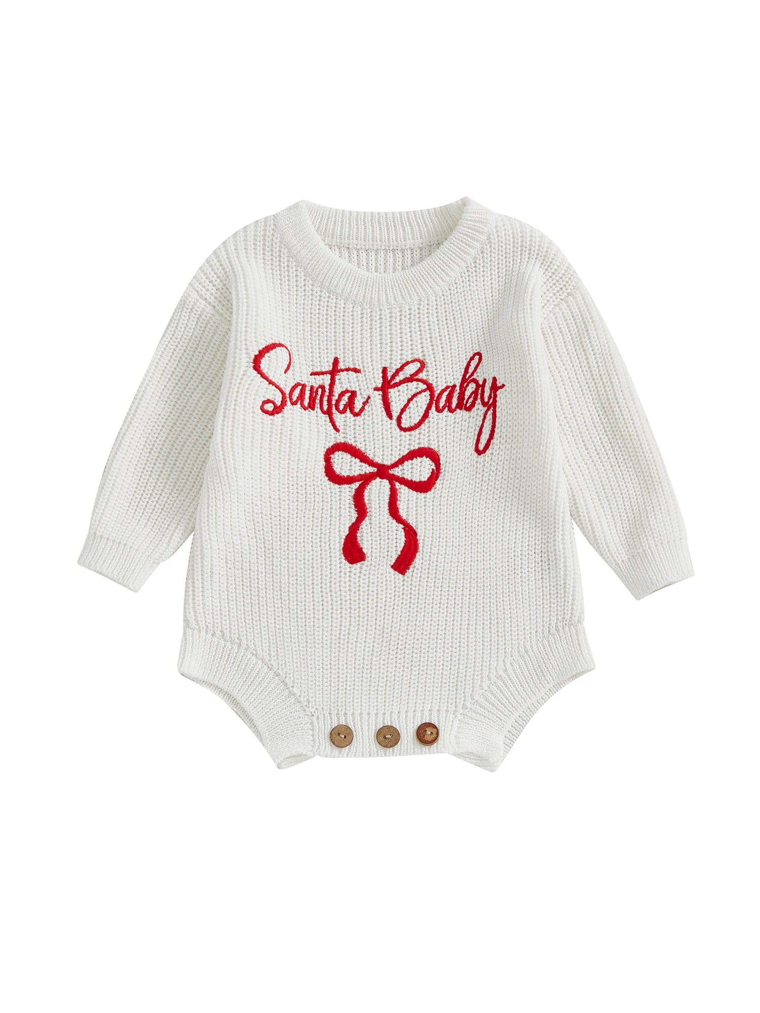 Customly - 0-18M Lovely Baby Girls Boys Christmas Romper Letter Bow Embroidery Ribbed Long Sleeve Infant Winter Sweater