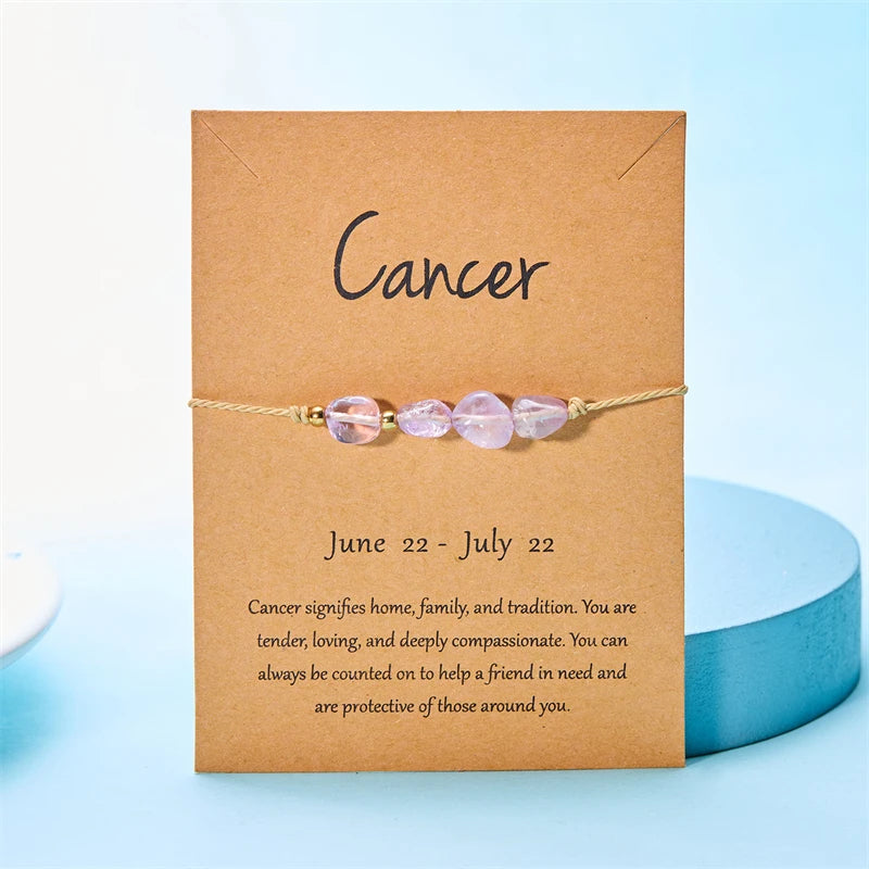 Fashion 12 Constellation Sign Natural Birth Stone Handmade Bracelet for Women Kids Aries Leo Braid Bracelet  Birthday Gift