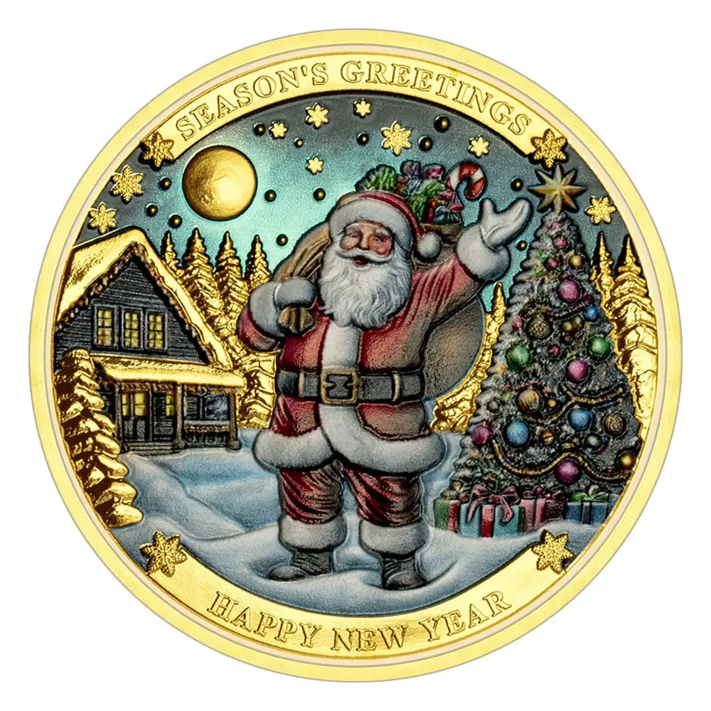 Season's Greetings Merry Christmas Gold Plated Souvenir Coin Happy New Year Xmas Present Collectible Coins