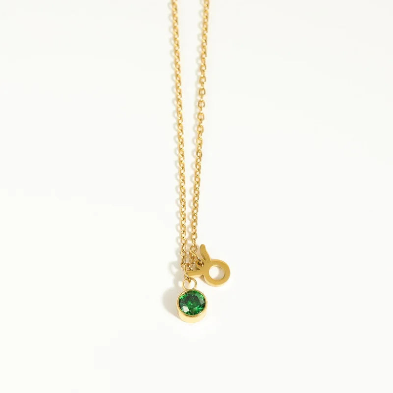 Stainless Steel 12 Constellation Birthstone Pendant Necklace For Women Zodiac Sign Lucky Birthstone Zircon Necklace Jewelry Gift