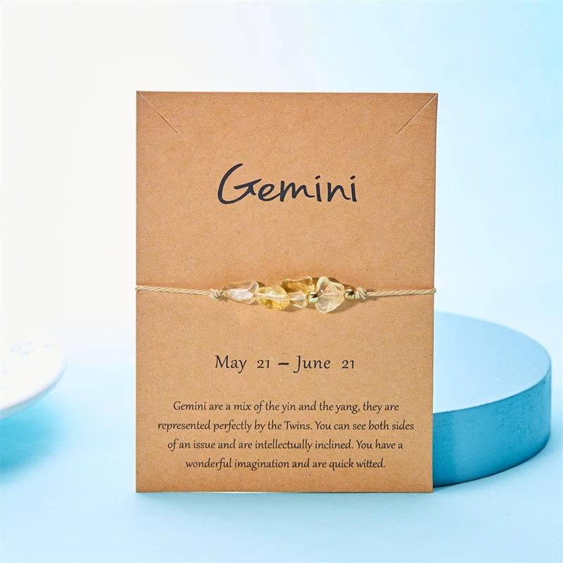 Fashion 12 Constellation Sign Natural Birth Stone Handmade Bracelet for Women Kids Aries Leo Braid Bracelet  Birthday Gift